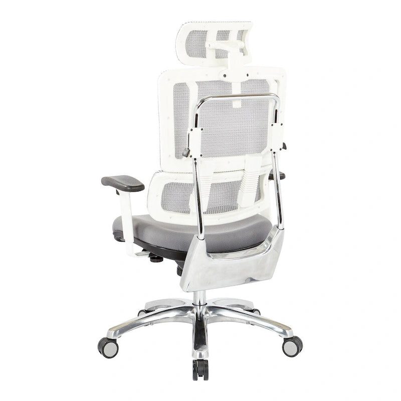 Chaise de bureau grise en maille respirante avec support lombaire réglable et appui-tête – 1 personne