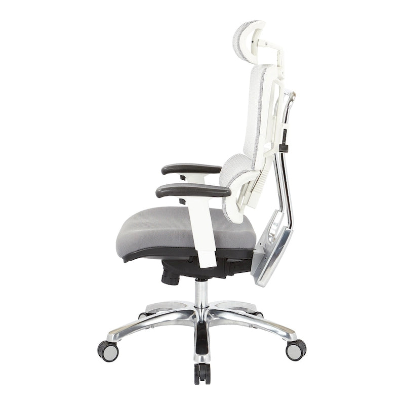 Chaise de bureau grise en maille respirante avec support lombaire réglable et appui-tête – 1 personne