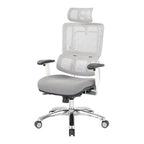 Chaise de bureau grise en maille respirante avec support lombaire réglable et appui-tête – 1 personne