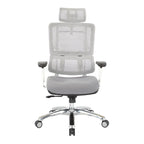 Chaise de bureau grise en maille respirante avec support lombaire réglable et appui-tête – 1 personne