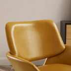 Fauteuil pivotant d'appoint en cuir de vachette orange/marron avec base chromée, gris/vert foncé/blanc cassé/bleu foncé – 1 personne