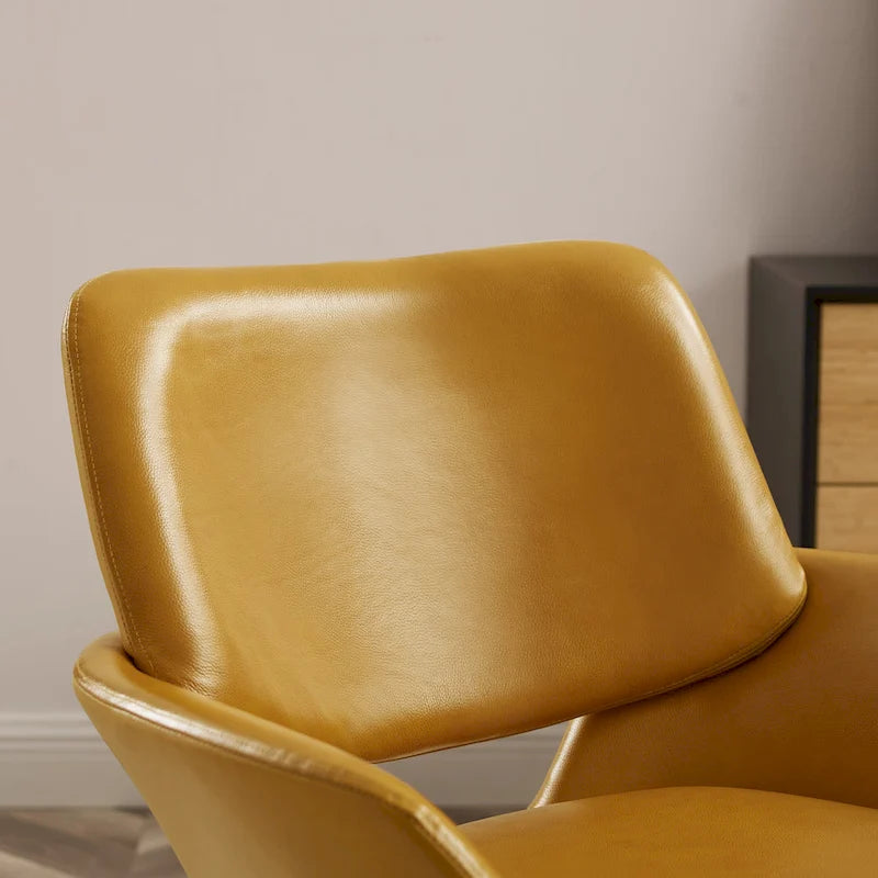 Fauteuil pivotant d'appoint en cuir de vachette orange/marron avec base chromée, gris/vert foncé/blanc cassé/bleu foncé – 1 personne