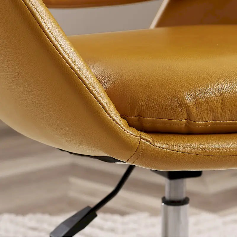 Fauteuil pivotant d'appoint en cuir de vachette orange/marron avec base chromée, gris/vert foncé/blanc cassé/bleu foncé – 1 personne