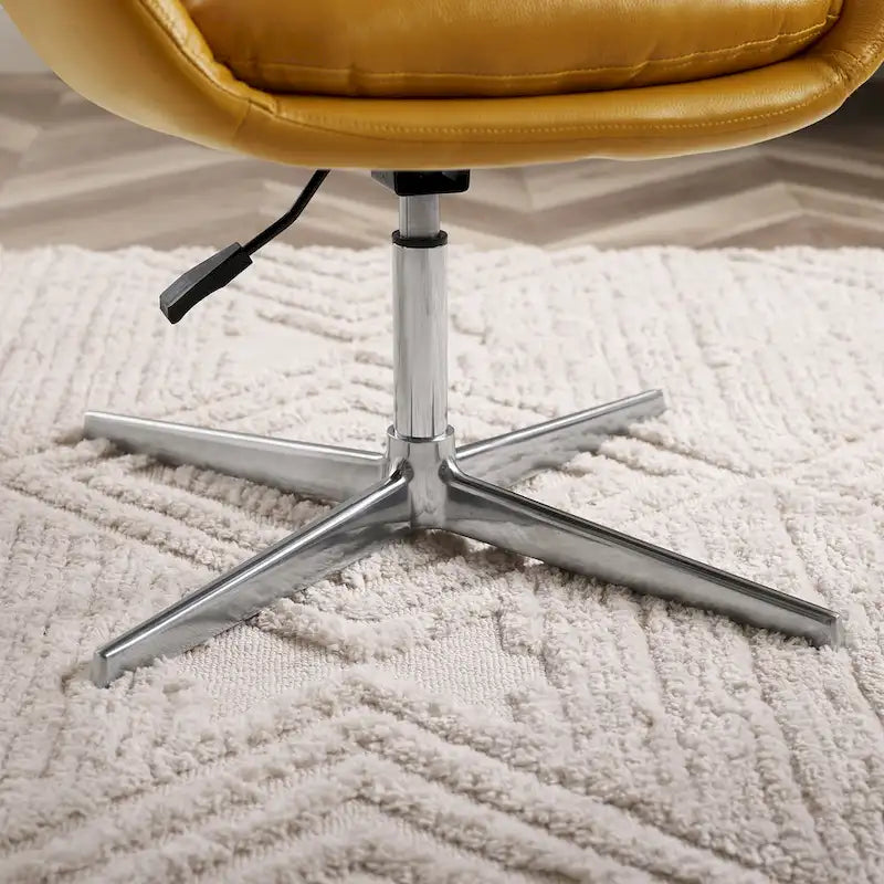 Fauteuil pivotant d'appoint en cuir de vachette orange/marron avec base chromée, gris/vert foncé/blanc cassé/bleu foncé – 1 personne