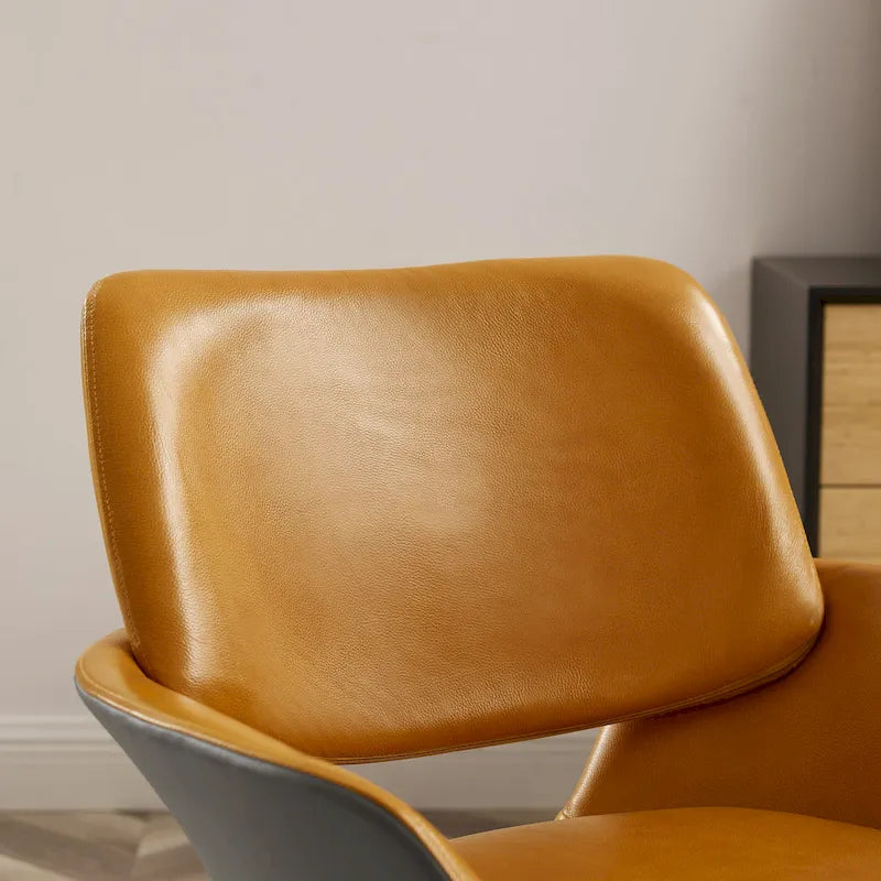 Fauteuil pivotant d'appoint en cuir de vachette orange/marron avec base chromée, gris/vert foncé/blanc cassé/bleu foncé – 1 personne
