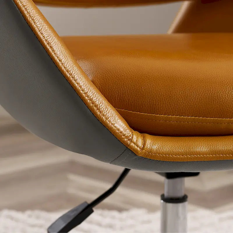Fauteuil pivotant d'appoint en cuir de vachette orange/marron avec base chromée, gris/vert foncé/blanc cassé/bleu foncé – 1 personne