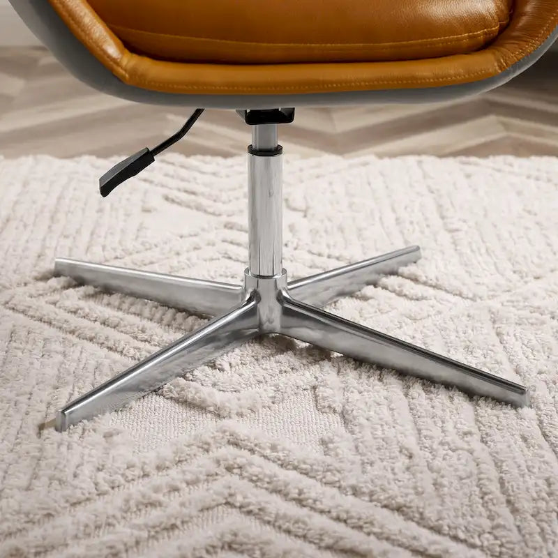 Fauteuil pivotant d'appoint en cuir de vachette orange/marron avec base chromée, gris/vert foncé/blanc cassé/bleu foncé – 1 personne
