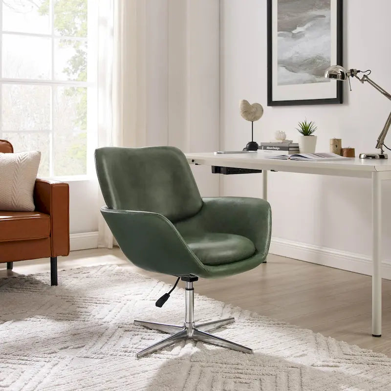 Fauteuil pivotant d'appoint en cuir de vachette orange/marron avec base chromée, gris/vert foncé/blanc cassé/bleu foncé – 1 personne