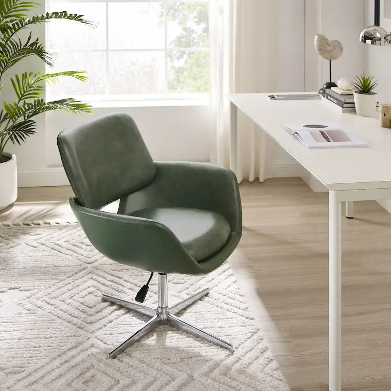 Fauteuil pivotant d'appoint en cuir de vachette orange/marron avec base chromée, gris/vert foncé/blanc cassé/bleu foncé – 1 personne