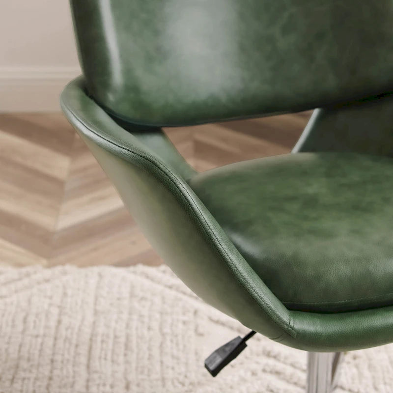 Fauteuil pivotant d'appoint en cuir de vachette orange/marron avec base chromée, gris/vert foncé/blanc cassé/bleu foncé – 1 personne