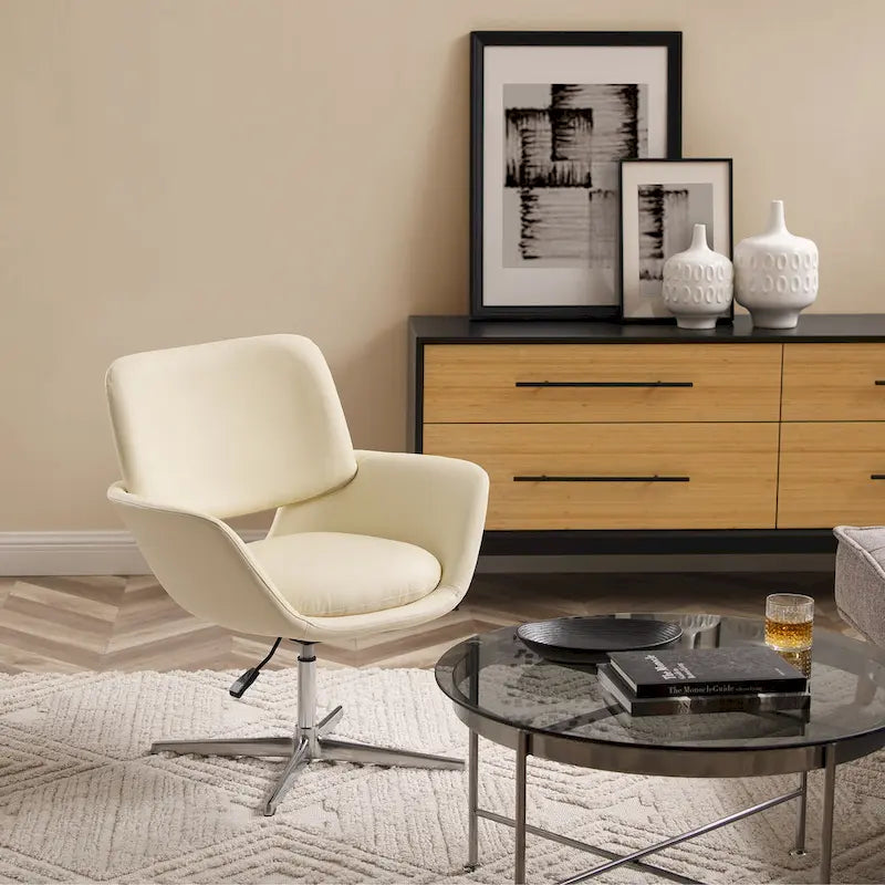 Fauteuil pivotant d'appoint en cuir de vachette orange/marron avec base chromée, gris/vert foncé/blanc cassé/bleu foncé – 1 personne