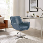 Fauteuil pivotant d'appoint en cuir de vachette orange/marron avec base chromée, gris/vert foncé/blanc cassé/bleu foncé – 1 personne