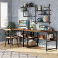 Bureau double pour ordinateur avec étagère 200 cm marron / noir / blanc – 2 personnes