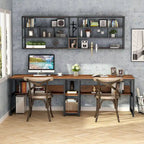 Bureau double pour ordinateur avec étagère 200 cm marron / noir / blanc – 2 personnes