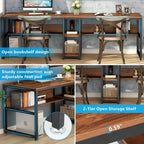 Bureau double pour ordinateur avec étagère 200 cm marron / noir / blanc – 2 personnes
