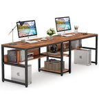 Bureau double pour ordinateur avec étagère 200 cm marron / noir / blanc – 2 personnes