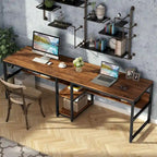 Bureau double pour ordinateur avec étagère 200 cm marron / noir / blanc – 2 personnes