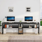 Bureau double pour ordinateur avec étagère 200 cm marron / noir / blanc – 2 personnes