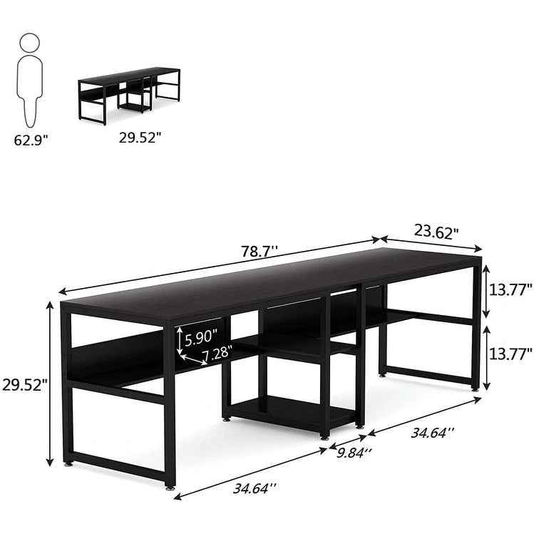 Bureau double pour ordinateur avec étagère 200 cm marron / noir / blanc – 2 personnes