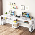 Bureau double pour ordinateur avec étagère 200 cm marron / noir / blanc – 2 personnes