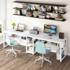 Bureau double pour ordinateur avec étagère 200 cm marron / noir / blanc – 2 personnes