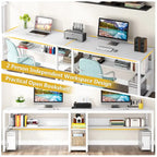 Bureau double pour ordinateur avec étagère 200 cm marron / noir / blanc – 2 personnes
