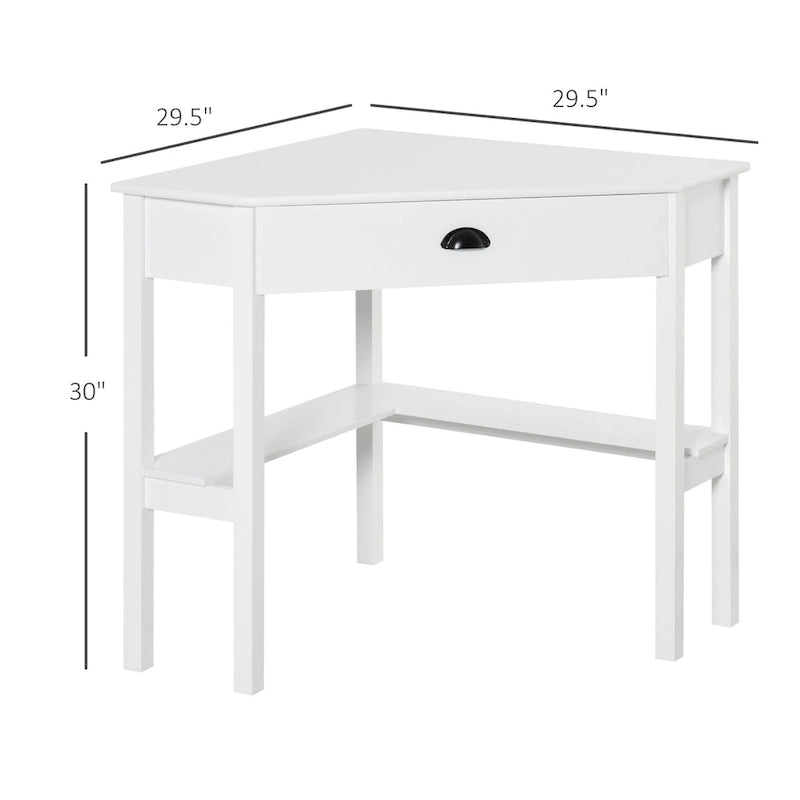 Bureau d'angle triangulaire noir/blanc/gris avec tiroir et 2 étagères ouvertes – Simple