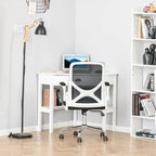 Bureau d'angle triangulaire noir/blanc/gris avec tiroir et 2 étagères ouvertes – Simple