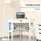 Bureau d'angle triangulaire noir/blanc/gris avec tiroir et 2 étagères ouvertes – Simple