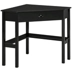 Bureau d'angle triangulaire noir/blanc/gris avec tiroir et 2 étagères ouvertes – Simple