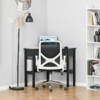 Bureau d'angle triangulaire noir/blanc/gris avec tiroir et 2 étagères ouvertes – Simple