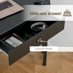 Bureau d'angle triangulaire noir/blanc/gris avec tiroir et 2 étagères ouvertes – Simple