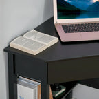 Bureau d'angle triangulaire noir/blanc/gris avec tiroir et 2 étagères ouvertes – Simple