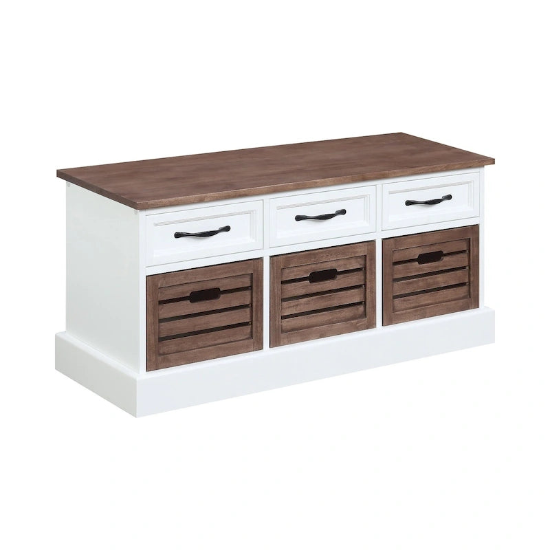 Banc de rangement blanc et cappuccino avec 3 tiroirs et 3 paniers – 1 place