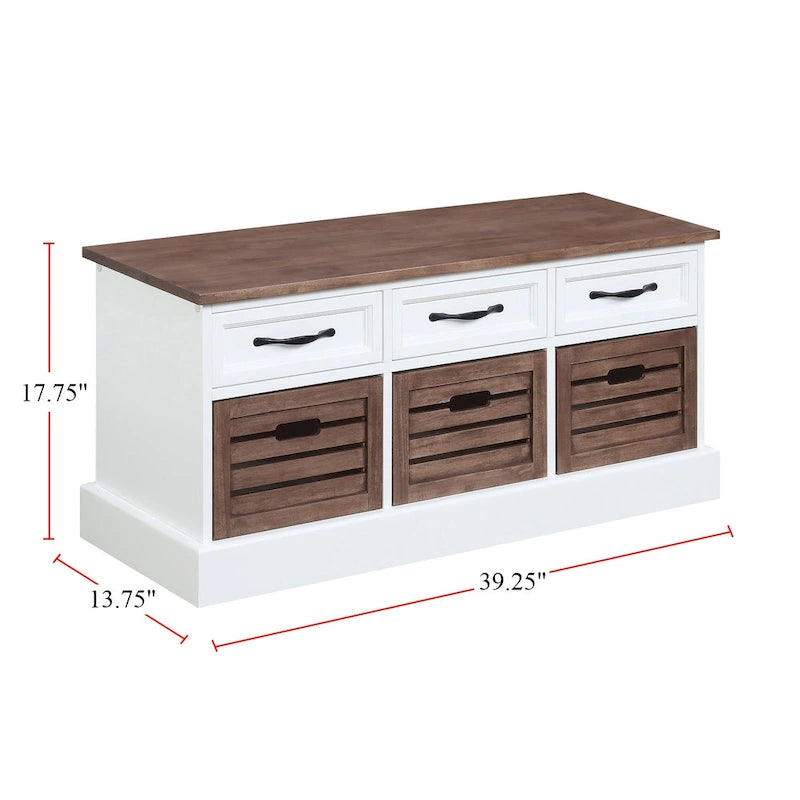 Banc de rangement blanc et cappuccino avec 3 tiroirs et 3 paniers – 1 place