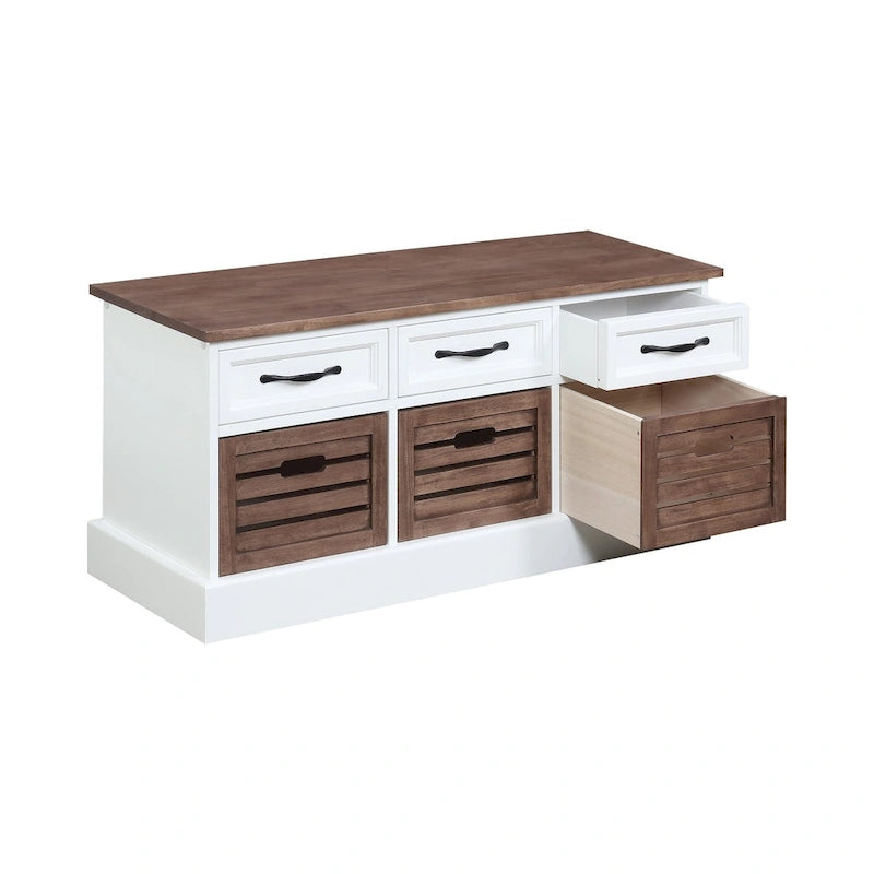 Banc de rangement blanc et cappuccino avec 3 tiroirs et 3 paniers – 1 place