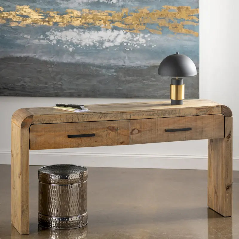 Console – pin fini beige/marron – 2 tiroirs – simple