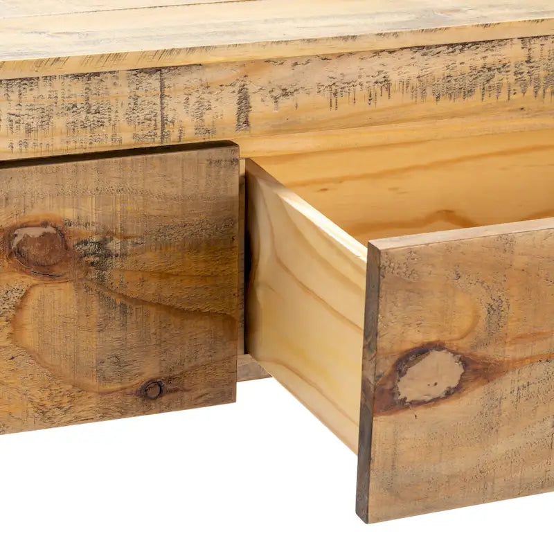 Console – pin fini beige/marron – 2 tiroirs – simple