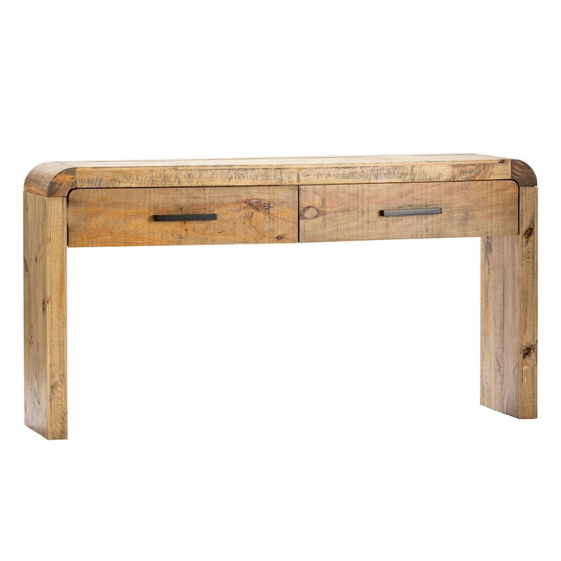 Console – pin fini beige/marron – 2 tiroirs – simple
