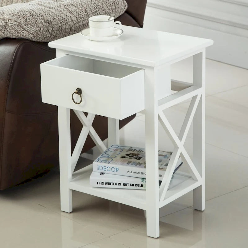 Table de chevet Copper Grove Vore Wood avec 1 tiroir et base en X