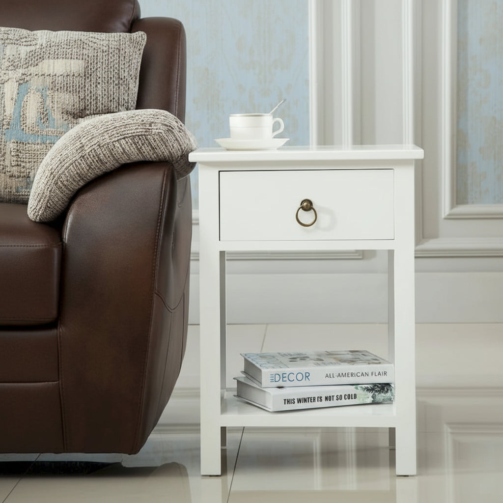 Table de chevet Copper Grove Vore Wood avec 1 tiroir et base en X