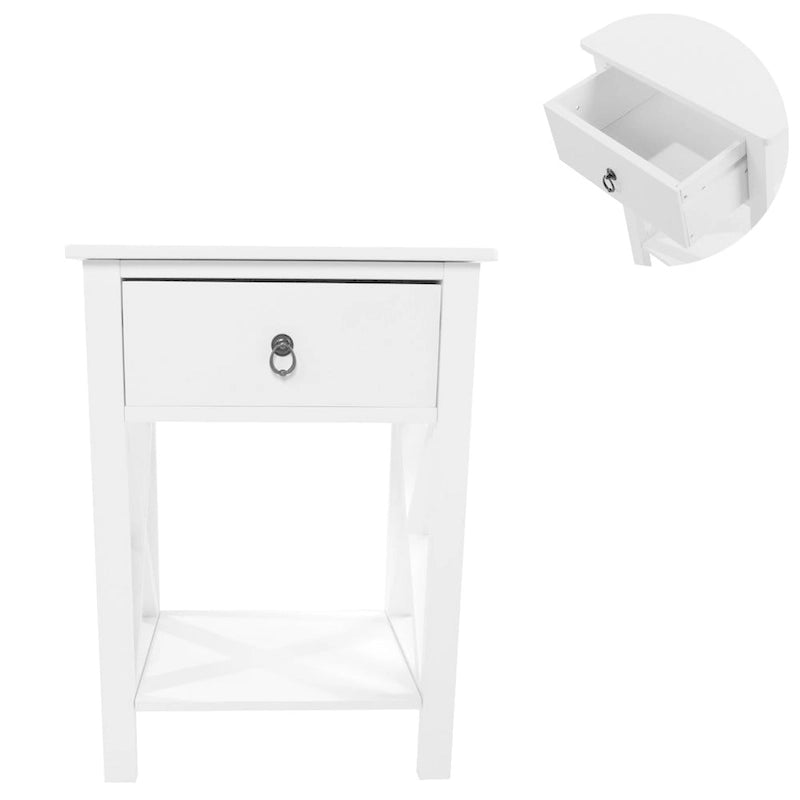 Table de chevet Copper Grove Vore Wood avec 1 tiroir et base en X