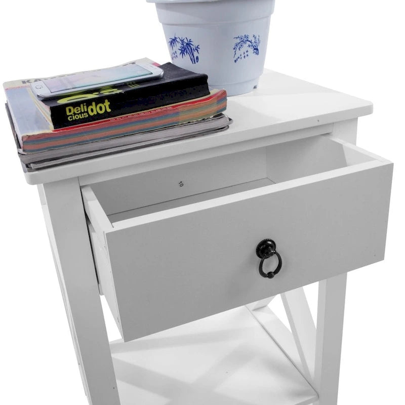 Table de chevet Copper Grove Vore Wood avec 1 tiroir et base en X