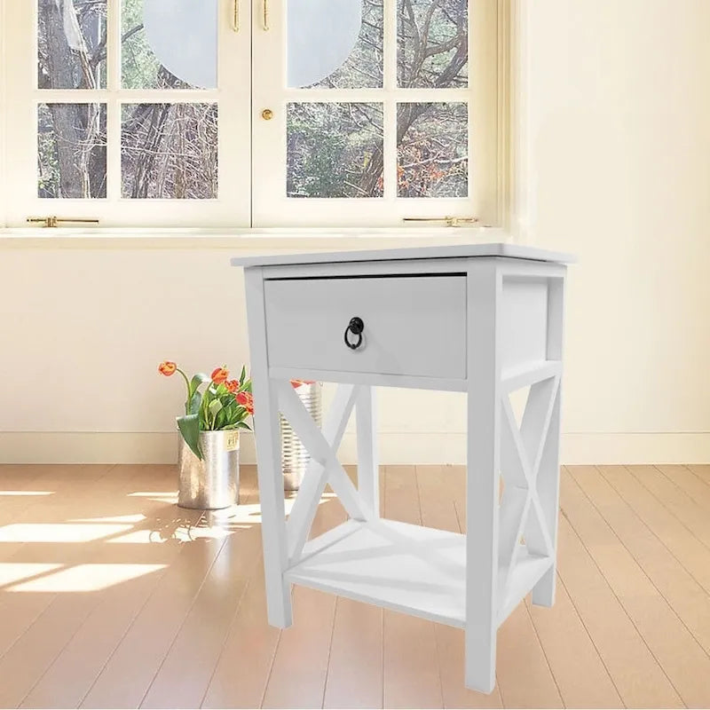Table de chevet Copper Grove Vore Wood avec 1 tiroir et base en X