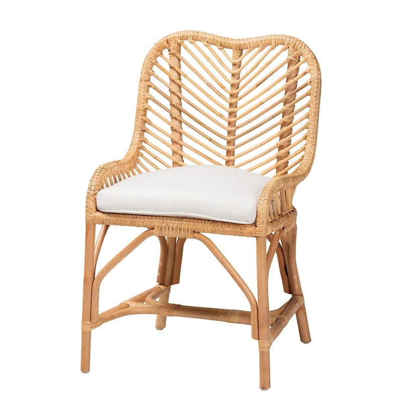 Chaise de salle à manger bohème en rotin – Blanc/Marron Naturel, Unitaire