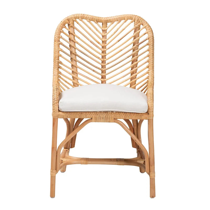 Chaise de salle à manger bohème en rotin – Blanc/Marron Naturel, Unitaire