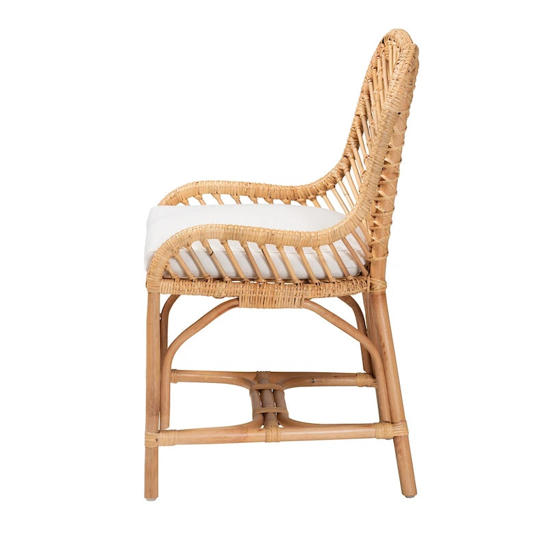 Chaise de salle à manger bohème en rotin – Blanc/Marron Naturel, Unitaire