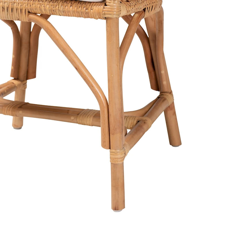Chaise de salle à manger bohème en rotin – Blanc/Marron Naturel, Unitaire