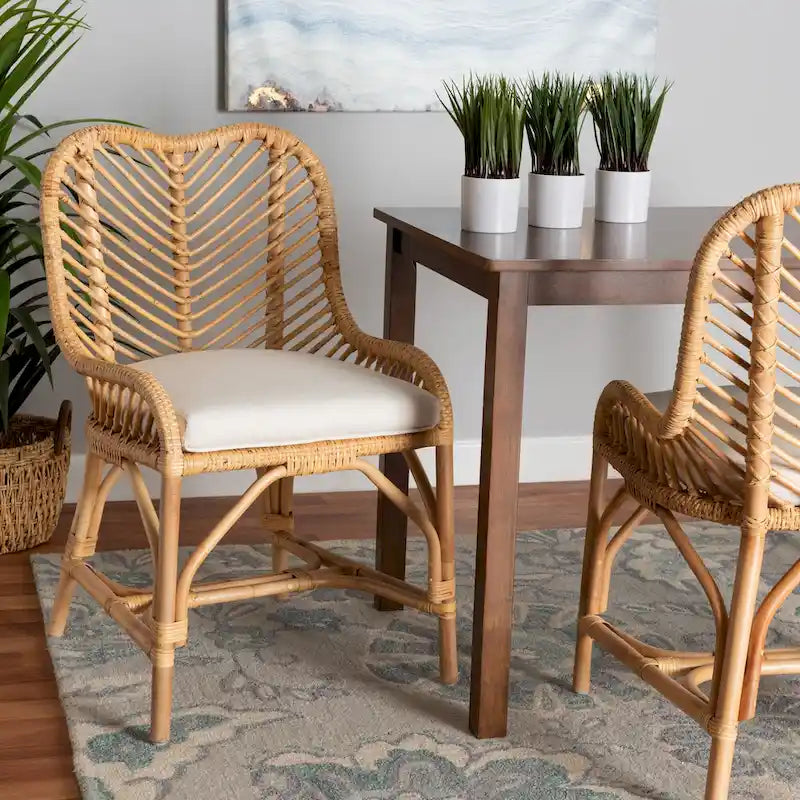 Chaise de salle à manger bohème en rotin – Blanc/Marron Naturel, Unitaire