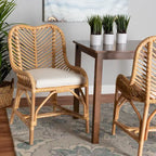 Chaise de salle à manger bohème en rotin – Blanc/Marron Naturel, Unitaire